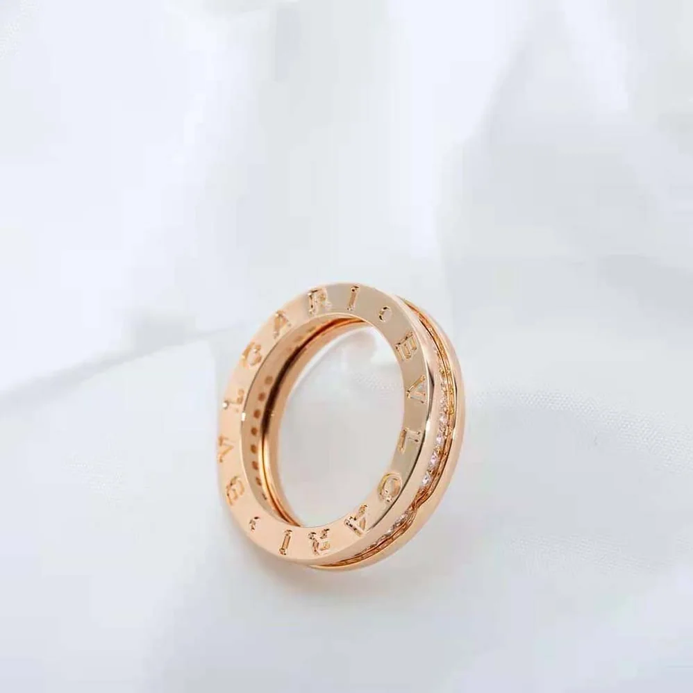 Bvlgari B.zero1 One-Band Ring in 18 KT Rose Gold Set with Pave Diamonds on the Spiral for Women