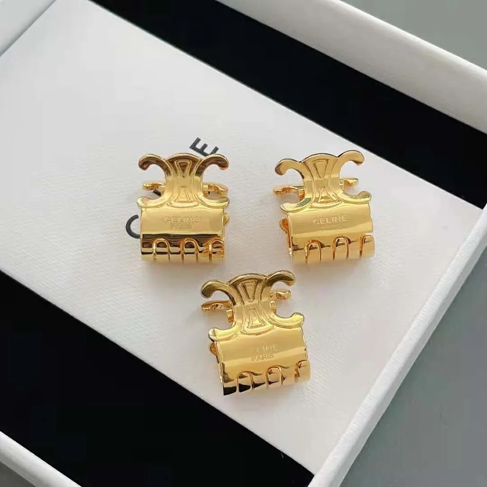 Celine Hair Accessories Set of 3 Mini Triomphe Claws in Brass with Gold Finish and Steel for Women Celine Hair Accessories Set of 3 Mini Triomphe Claws in Brass with Gold Finish and Steel for Women