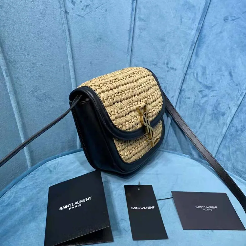Saint Laurent YSL Kaia Small Satchel in Raffia and Leather for Women Saint Laurent YSL Kaia Small Satchel in Raffia and Leather for Women