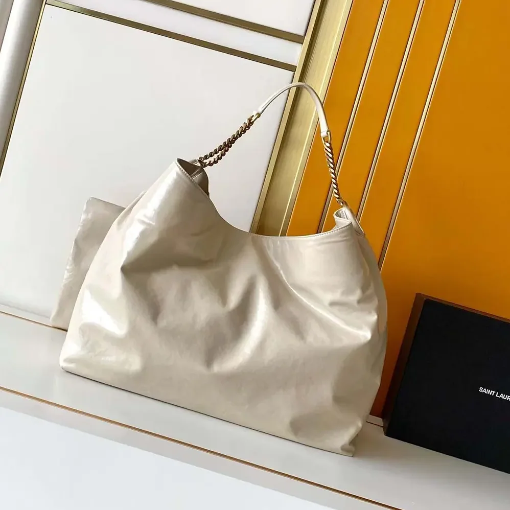 Saint Laurent YSL Hortense Hobo In Shiny Leather White for Women Saint Laurent YSL Hortense Hobo In Shiny Leather White for Women