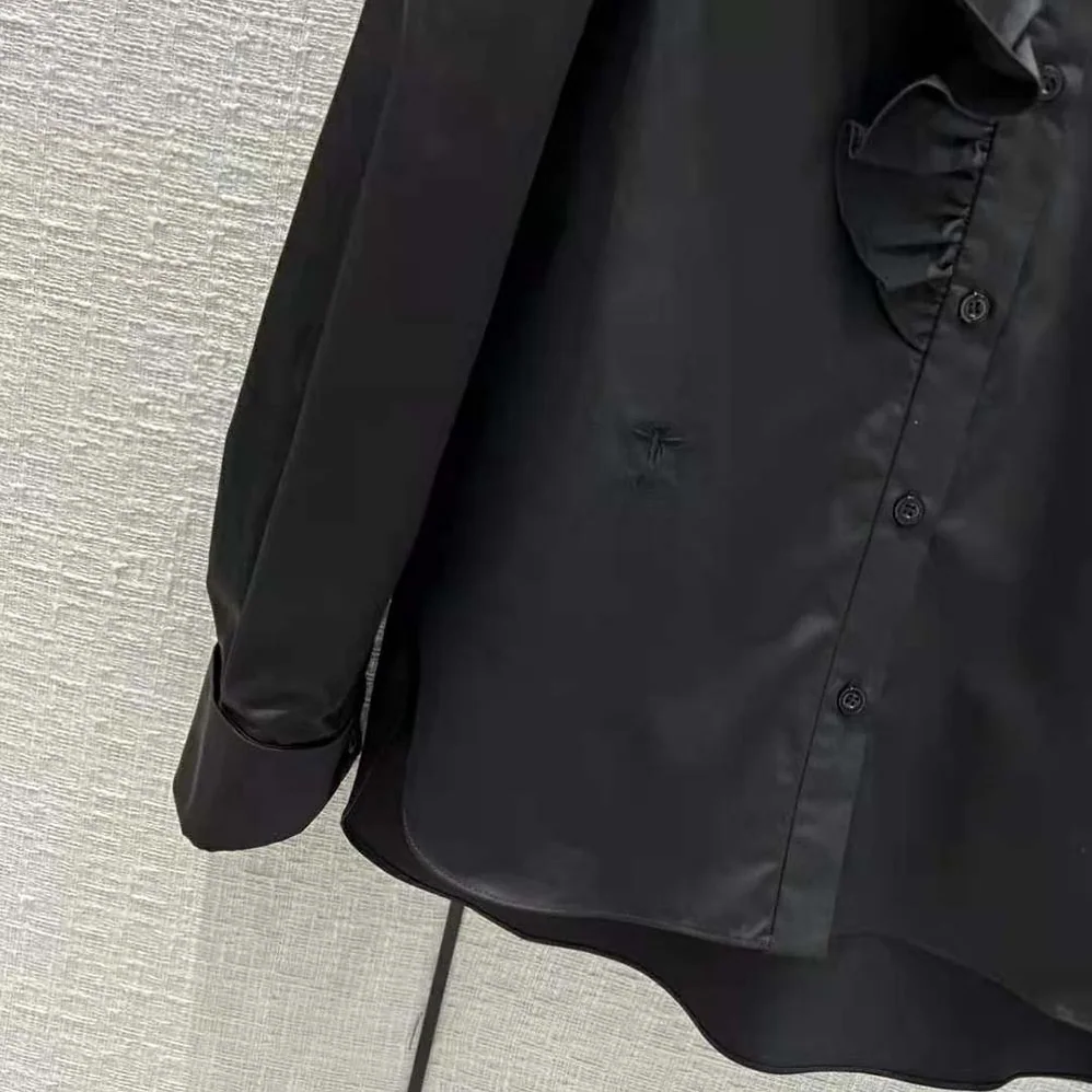 Dior Blouse with Ruffles Black Cotton Poplin for Women Dior Blouse with Ruffles Black Cotton Poplin for Women