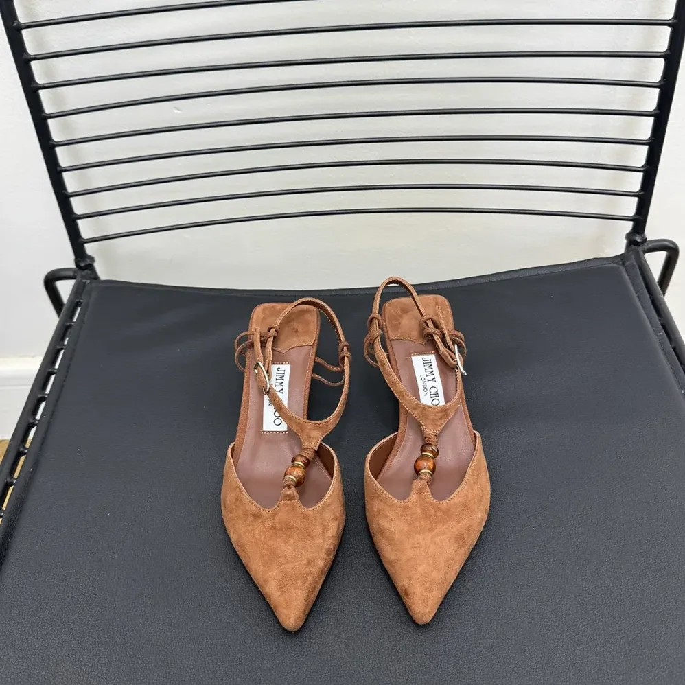 Jimmy Choo Lauri 50 Tan Mix Suede Slingbacks with Beads for Women in Brown Jimmy Choo Lauri 50 Tan Mix Suede Slingbacks with Beads for Women in Brown