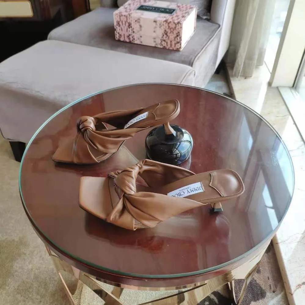 Jimmy Choo Avenue 50 Latte Nappa Leather Mules for Women in Brown Jimmy Choo Avenue 50 Latte Nappa Leather Mules for Women in Brown