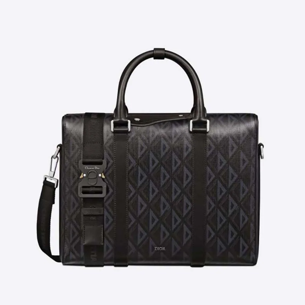 Dior Lingot Briefcase Black CD Diamond Canvas and Smooth Calfskin for Men