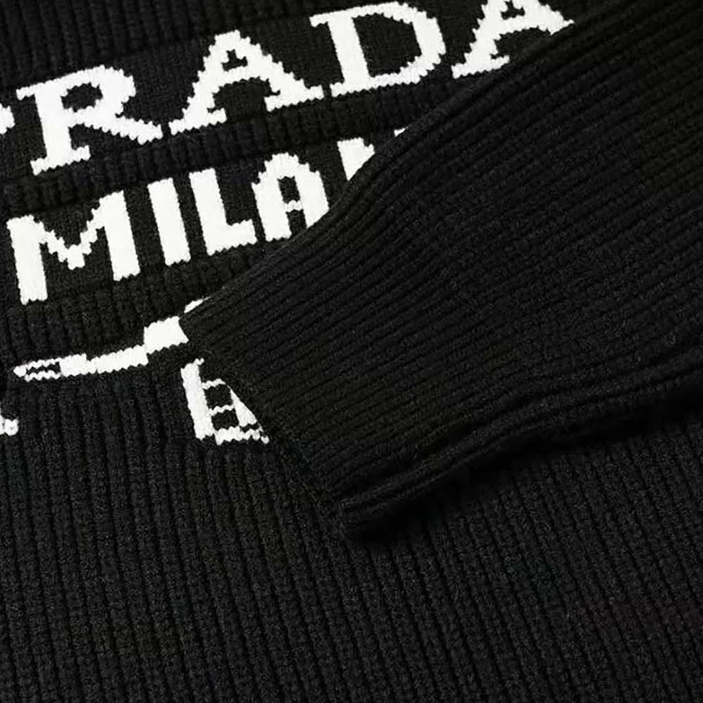 Prada Cashmere Ribbed Knit Sweater with Sleek for Women in Black
