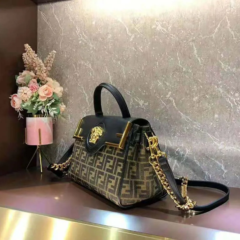 Fendi Fendace La Medusa Medium Handbag for Women in Brown Fendi Fendace La Medusa Medium Handbag for Women in Brown