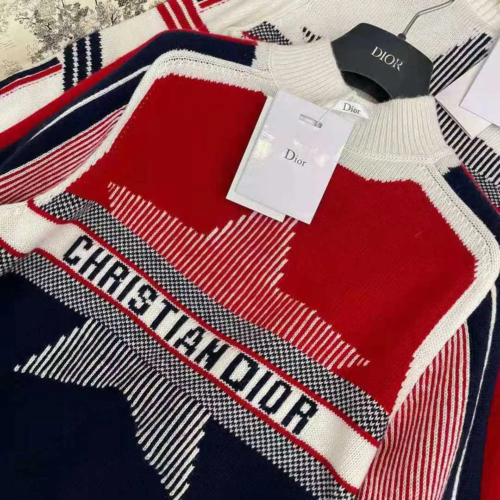 Dior Dioralps Stand Collar Sweater Three-Tone Dior Star Wool and Cashmere for Women Dior Dioralps Stand Collar Sweater Three-Tone Dior Star Wool and Cashmere for Women