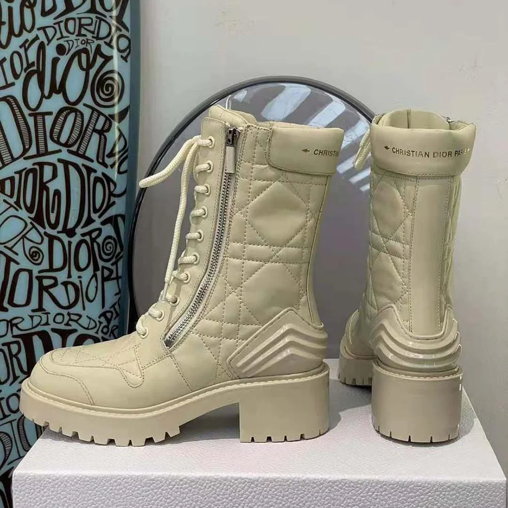 Dior D-Leader Ankle Boot White Quilted Cannage Calfskin for Women