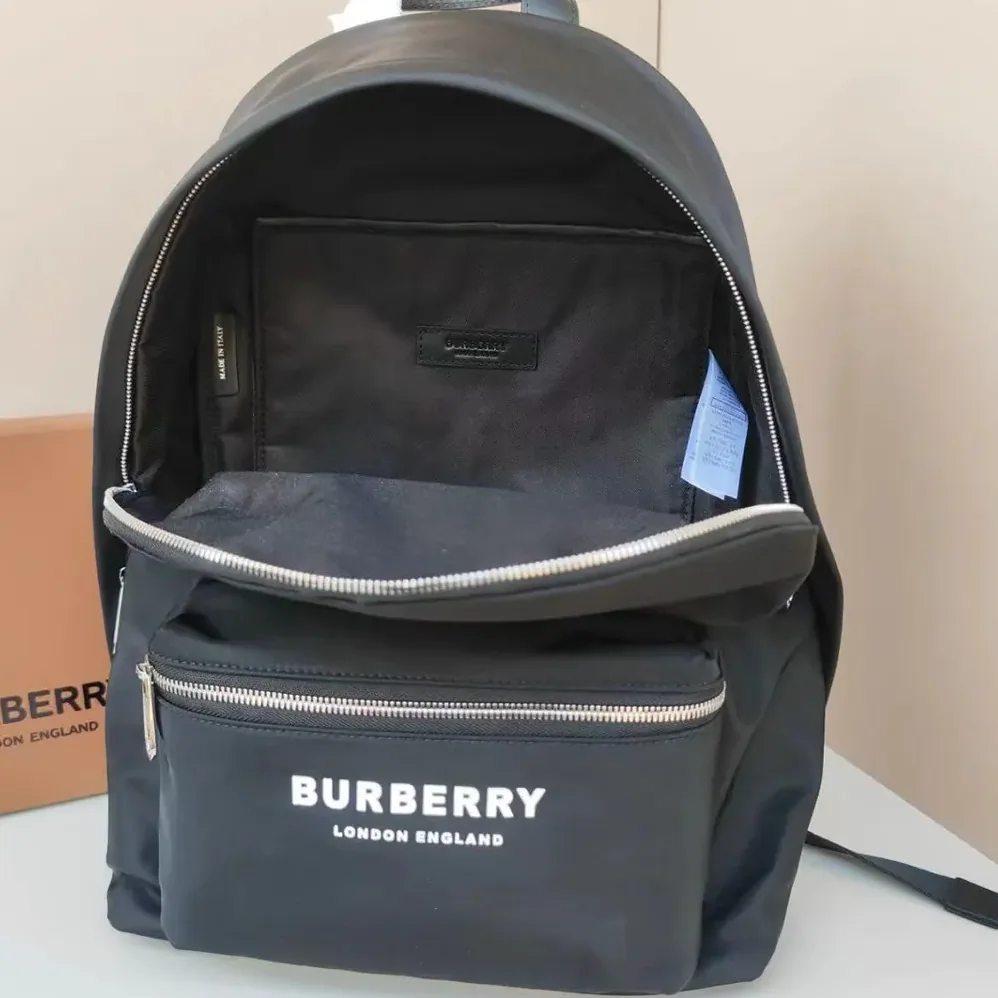Burberry Logo Print ECONYL Backpack for Men in Black