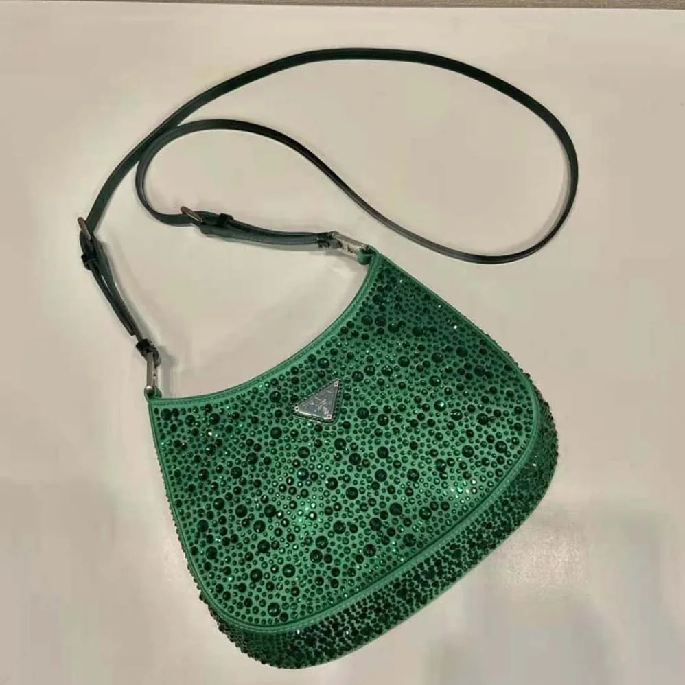 Prada Cleo Satin Bag with Crystals for Women in Green