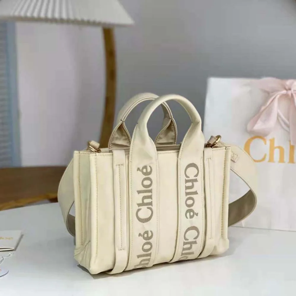 Chloe Small Woody Tote Bag for Women in White Chloe Small Woody Tote Bag for Women in White