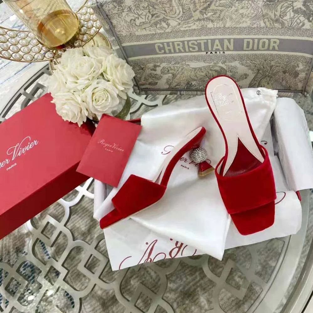 Roger Vivier Marlene Strass Mules in Suede for Women in Red