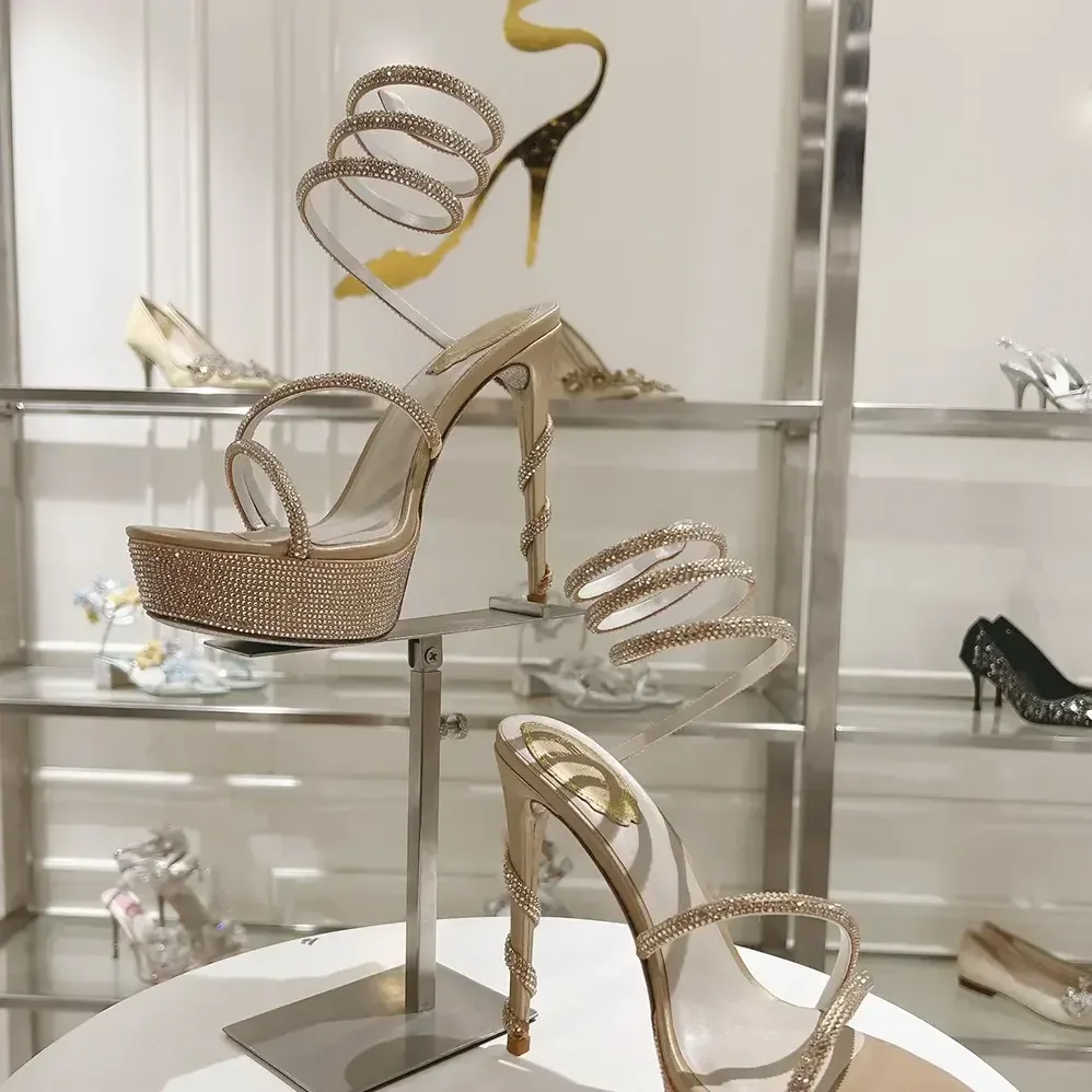 Rene Caovilla Margot Crystal Beige Platform Sandal 130 for Women Rene Caovilla Margot Crystal Beige Platform Sandal 130 for Women