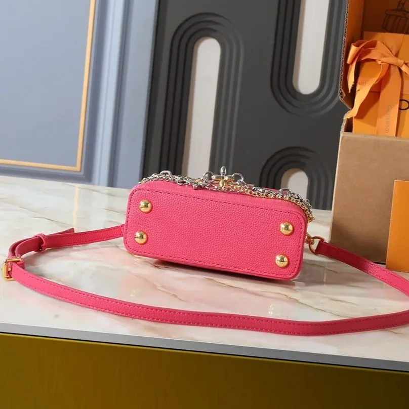 Louis Vuitton Capucines Mini Top Handle Bag in Raspberry Silver/ Gold Hardware