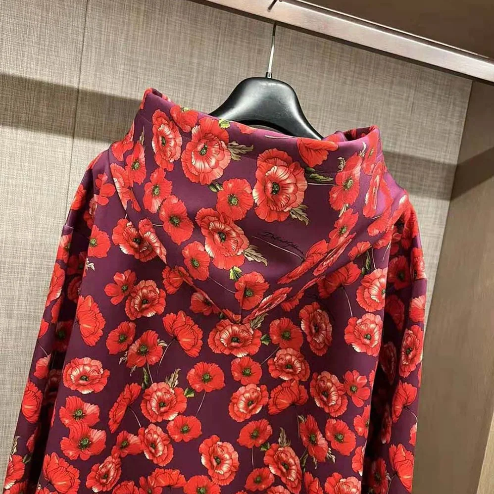 Dolce Gabbana D&G Garden-Print Jersey Hoodie for Women in Red Dolce Gabbana D&G Garden-Print Jersey Hoodie for Women in Red