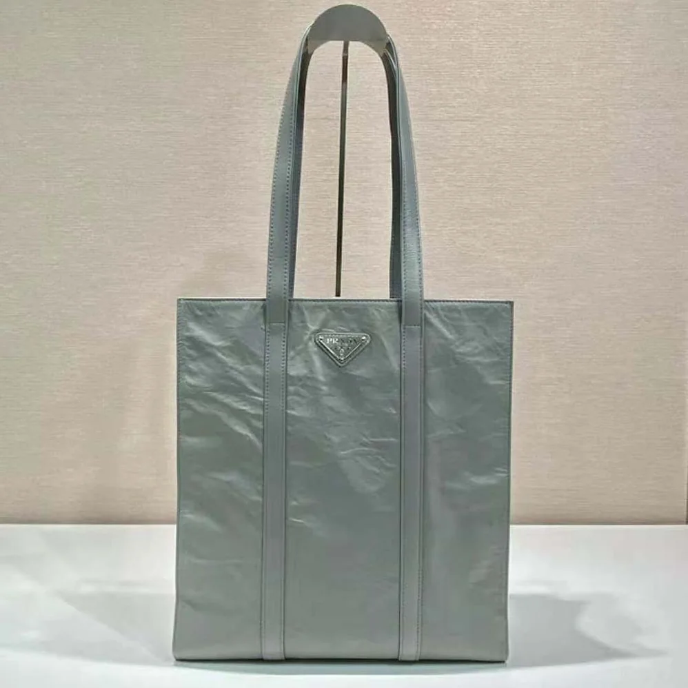 Prada Small Antique Nappa Leather Tote for Women in Gray