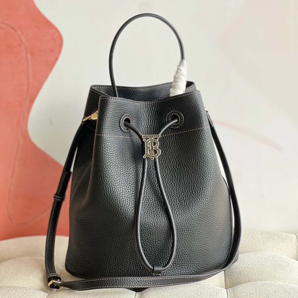 Burberry Grainy Leather Small TB Bucket Bag for Women in Black Burberry Grainy Leather Small TB Bucket Bag for Women in Black
