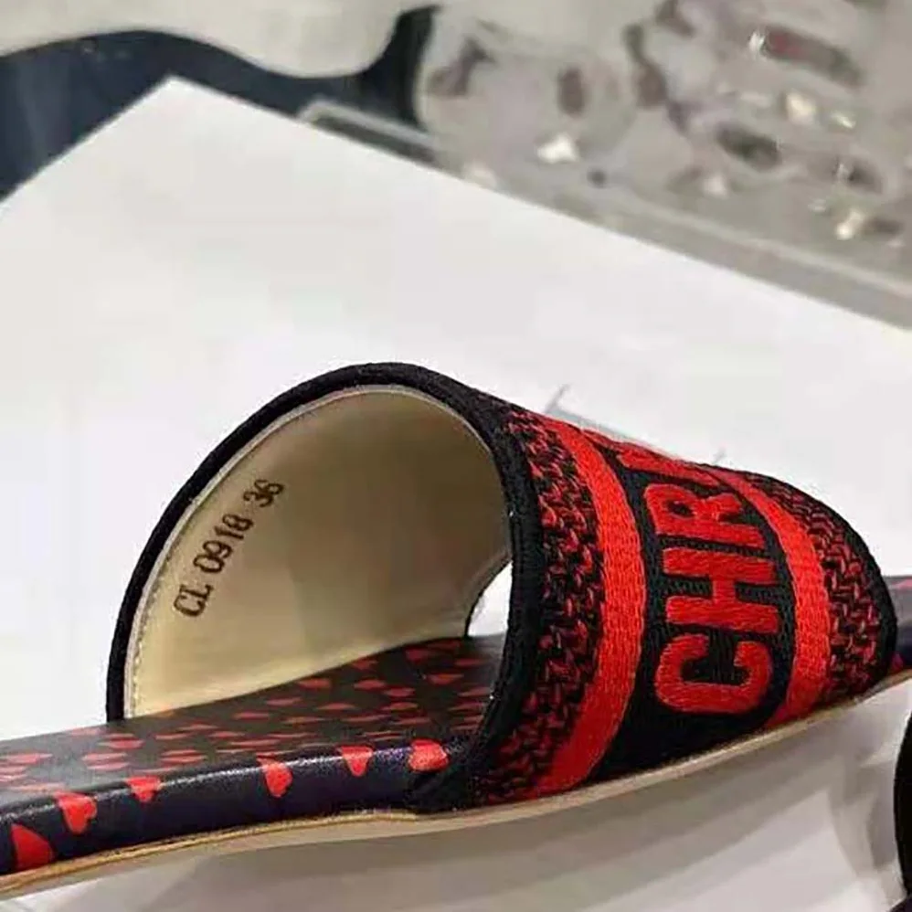 Dior Dway Slide Navy Blue and Red Hearts I Love Paris Embroidered Cotton for Women Dior Dway Slide Navy Blue and Red Hearts I Love Paris Embroidered Cotton for Women