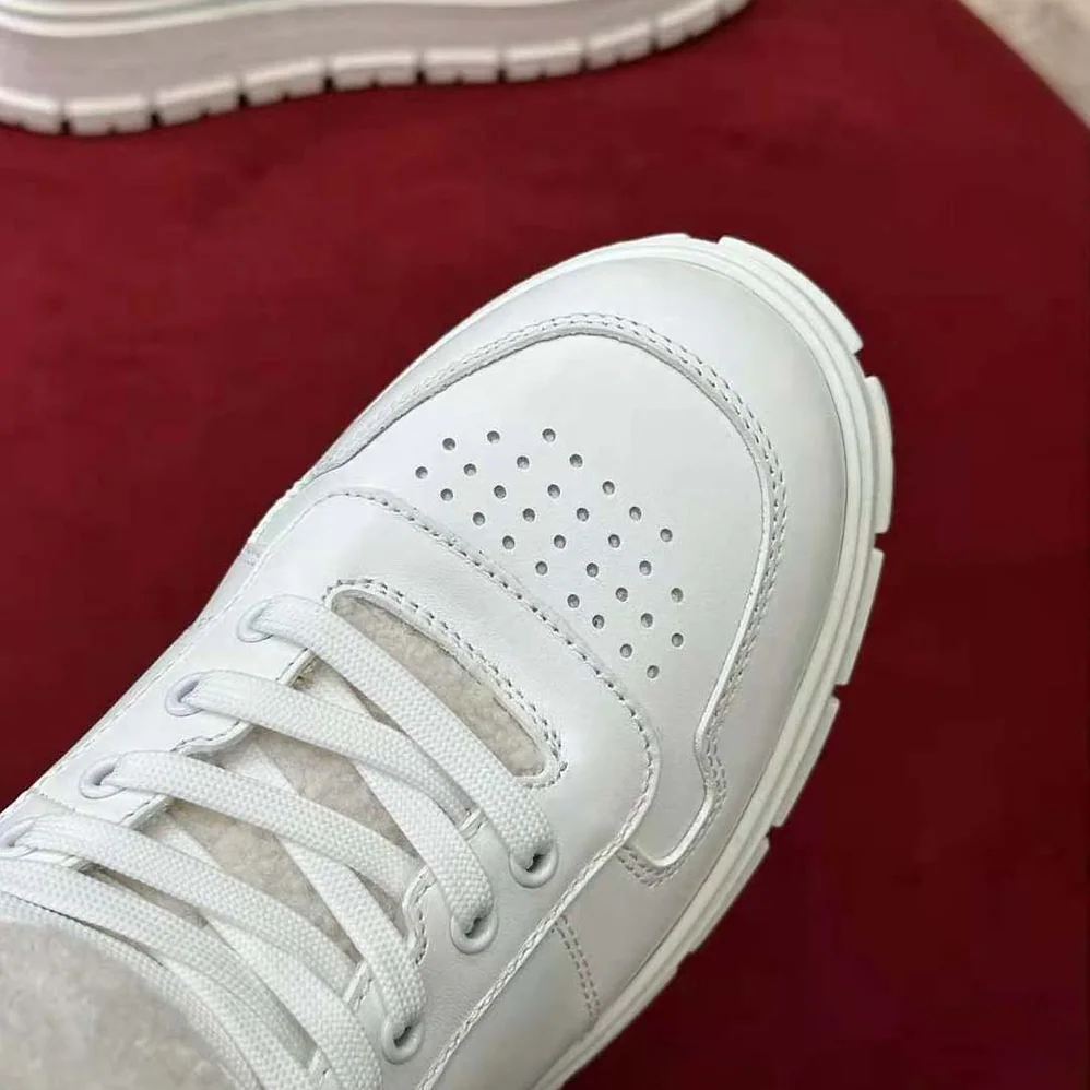 Prada Leather and Shearling High-Top Sneakers for Women in White Prada Leather and Shearling High-Top Sneakers for Women in White