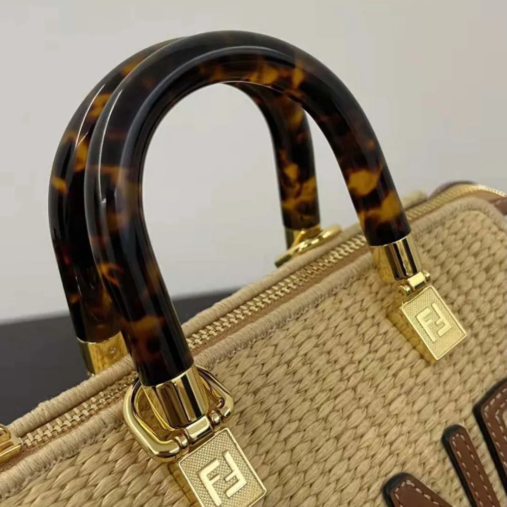 Fendi By The Way Mini Natural Straw Small Boston Bag for Women
