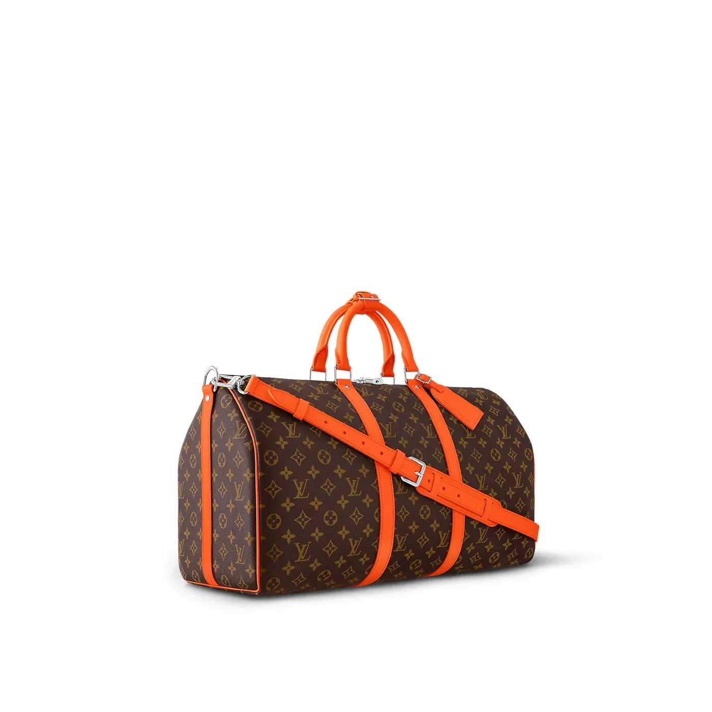 Louis Vuitton Keepall Bandouliere 50 Travel Bag in Brown/ Orange Silver Hardware Louis Vuitton Keepall Bandouliere 50 Travel Bag in Brown/ Orange Silver Hardware