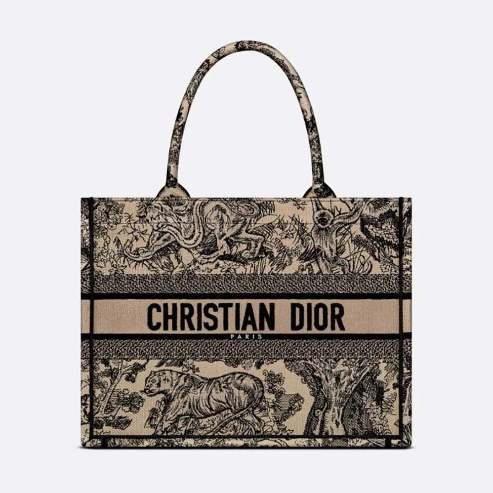 Dior Medium Dior Book Tote Brown Toile de Jouy Embroidery for Women