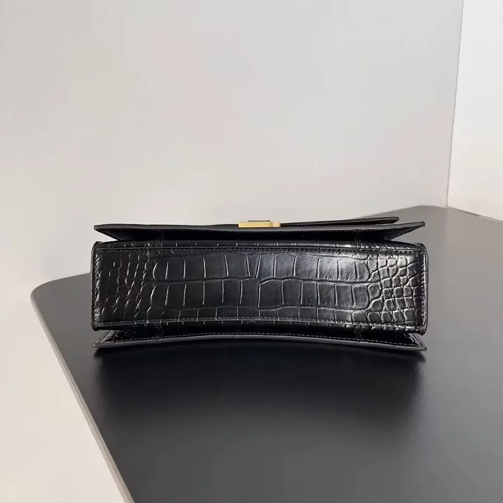 Balenciaga Small Crush Shoulder Bag in Black Shiny Crocodile Embossed Leather for Women