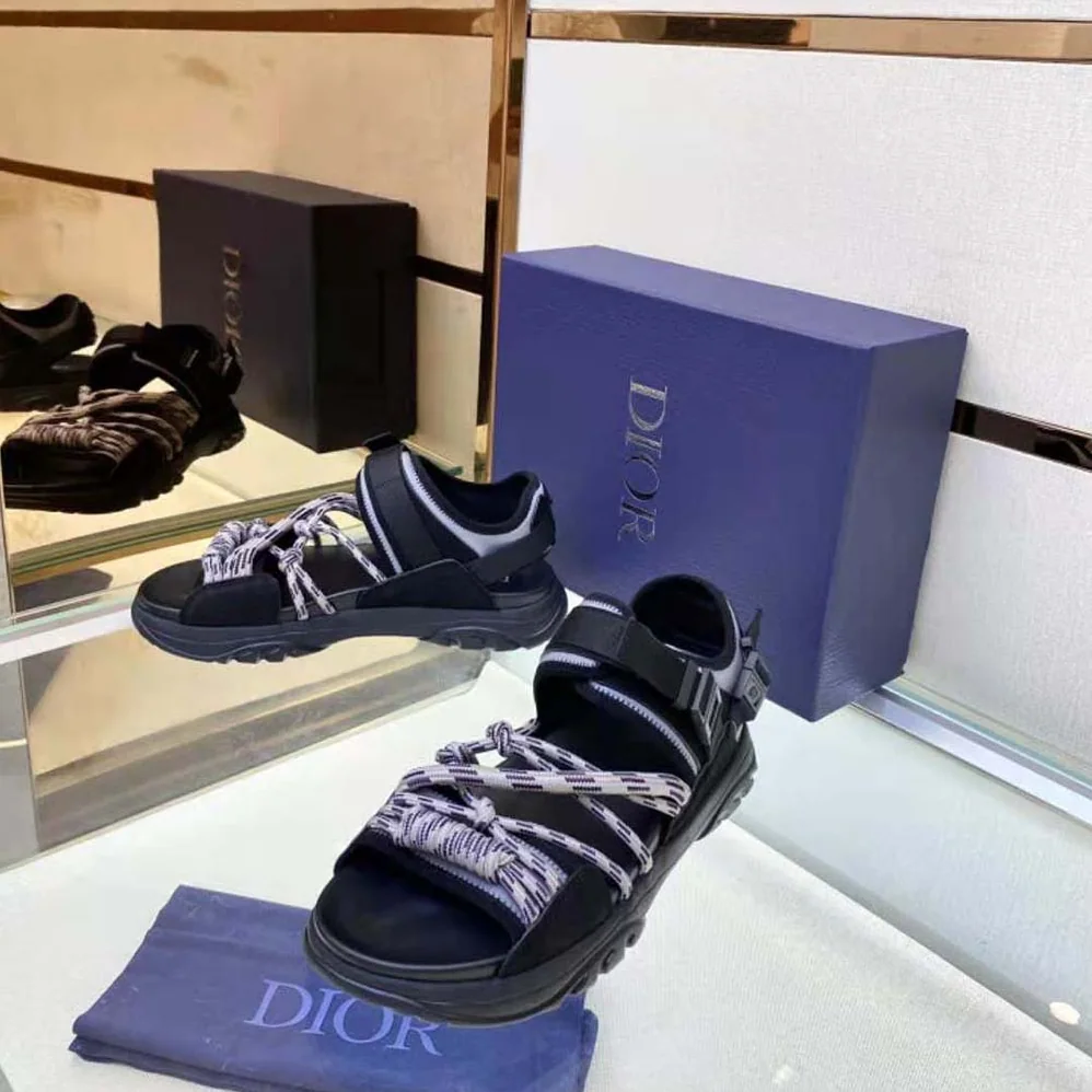 Dior H-Town Sandal Black and Gray Technical Fabric with Brown Nubuck Calfskin for Men Dior H-Town Sandal Black and Gray Technical Fabric with Brown Nubuck Calfskin for Men