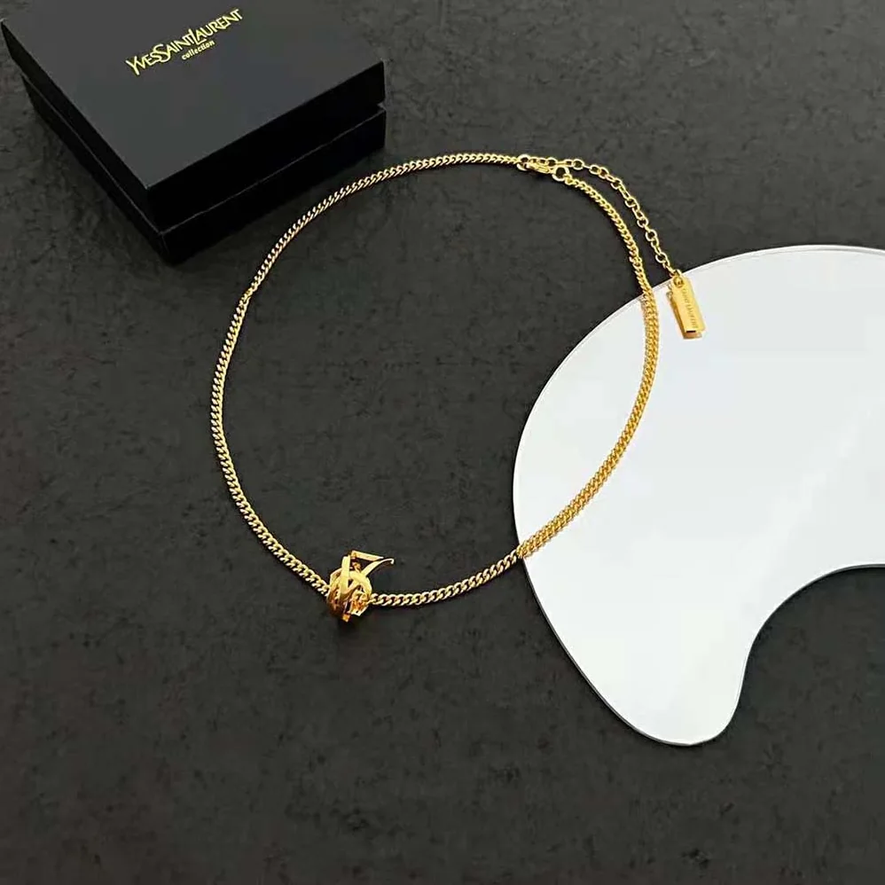 Saint Laurent YSL Monogram Twist Pendant Necklace in Metal for Women Saint Laurent YSL Monogram Twist Pendant Necklace in Metal for Women