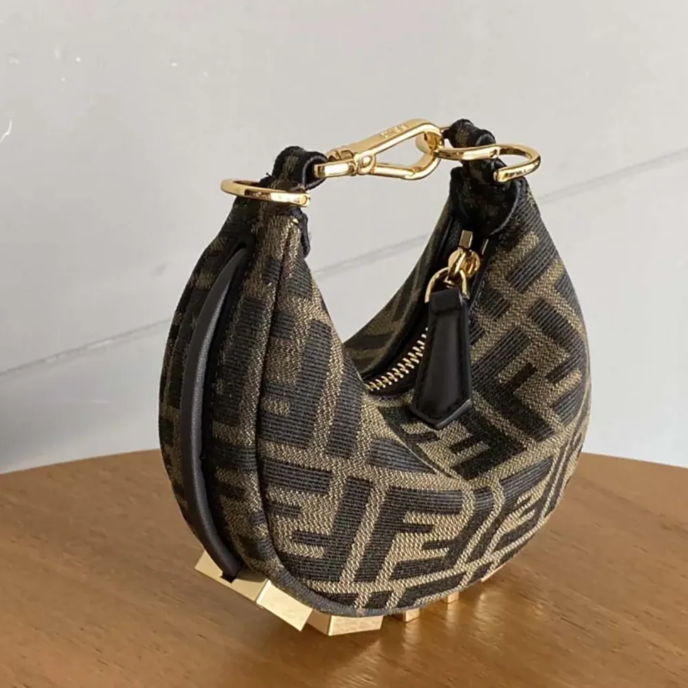 Fendi Nano Fendigraphy Brown Fabric Charm for Women Fendi Nano Fendigraphy Brown Fabric Charm for Women