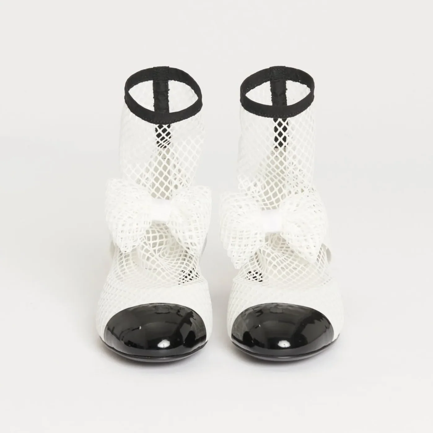 Chanel Mesh Bow Ankle Boots White