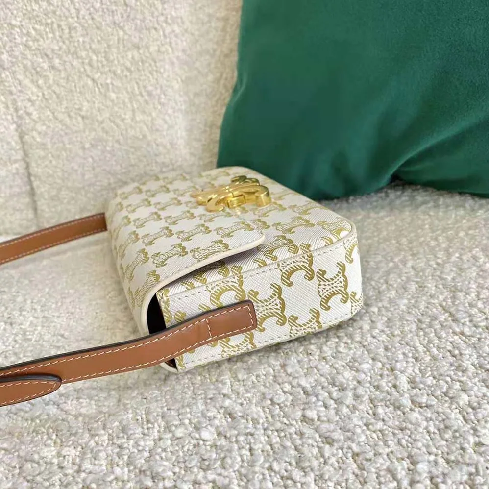 Celine Triomphe Shoulder Bag in Triomphe Canvas and Calfksin for Women in White
