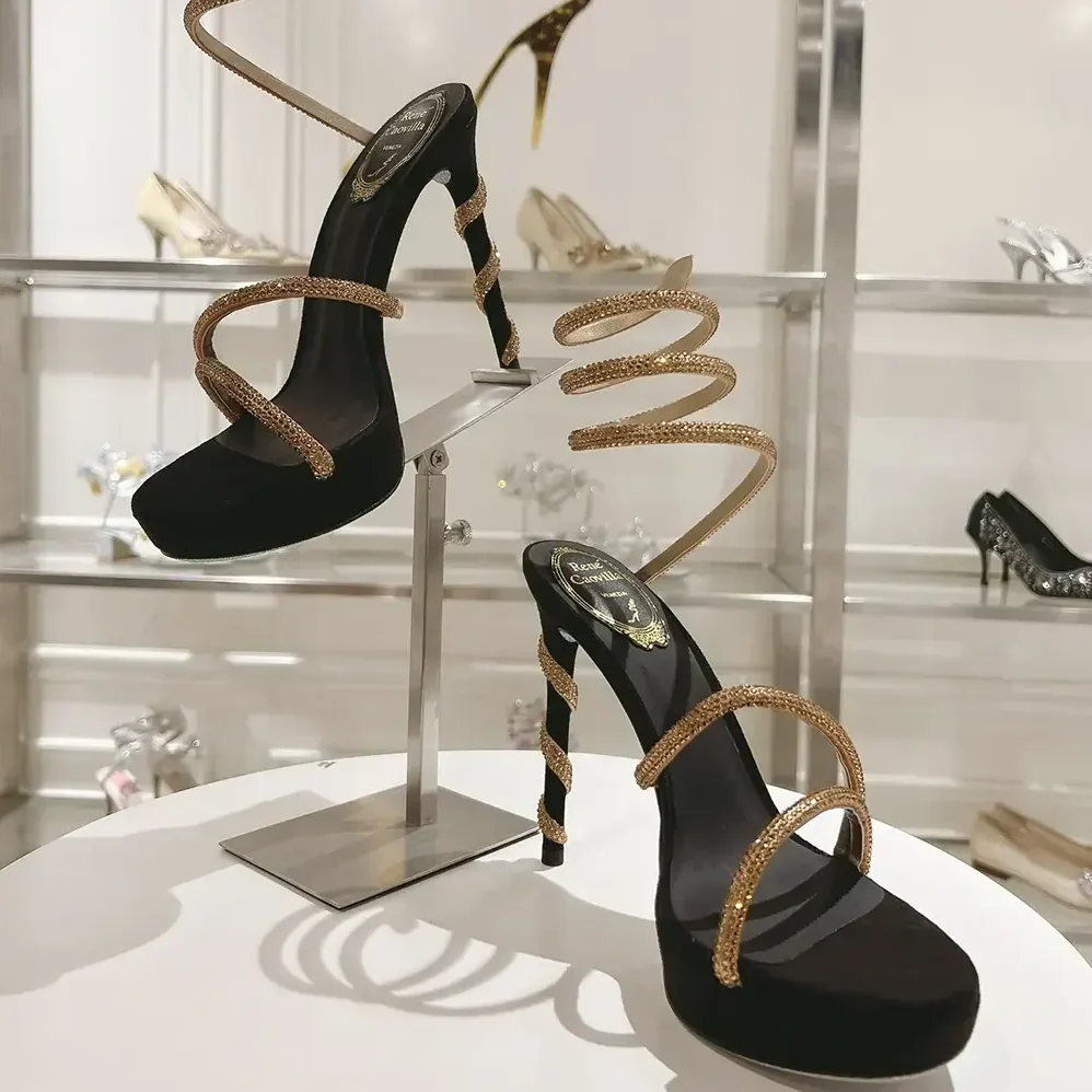 Rene Caovilla Margot Crystal Black-gold Platform Sandal 130 for Women Rene Caovilla Margot Crystal Black-gold Platform Sandal 130 for Women