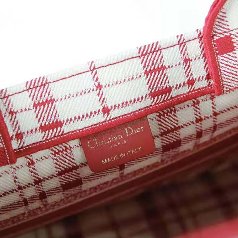 Dior Small Dior Book Tote Raspberry Check'n'Dior Embroidery for Women
