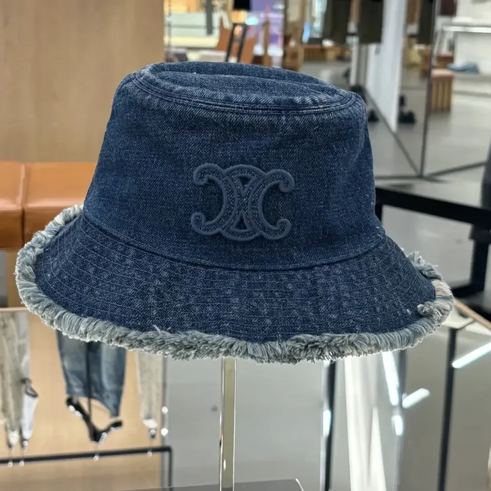 Celine Triomphe Bucket Hat in Dark Union Wash Denim for Women Celine Triomphe Bucket Hat in Dark Union Wash Denim for Women