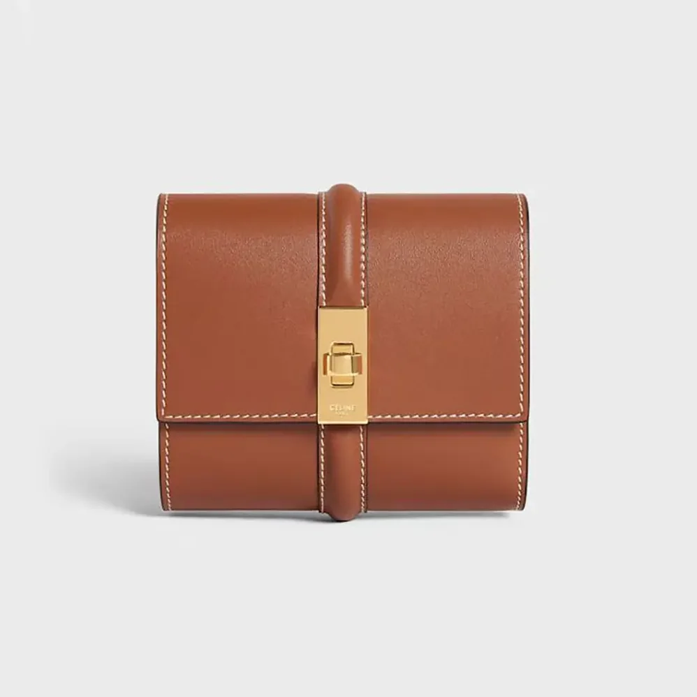 Celine Small Trifold Wallet 16 in Satinated Calfskin for Women in Brown