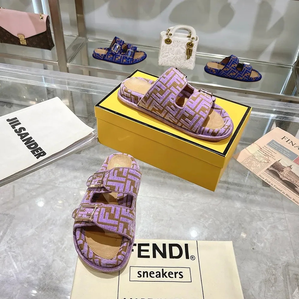 Fendi Feel Mauve Pink FF Jacquard Velvet Slides for Women Fendi Feel Mauve Pink FF Jacquard Velvet Slides for Women