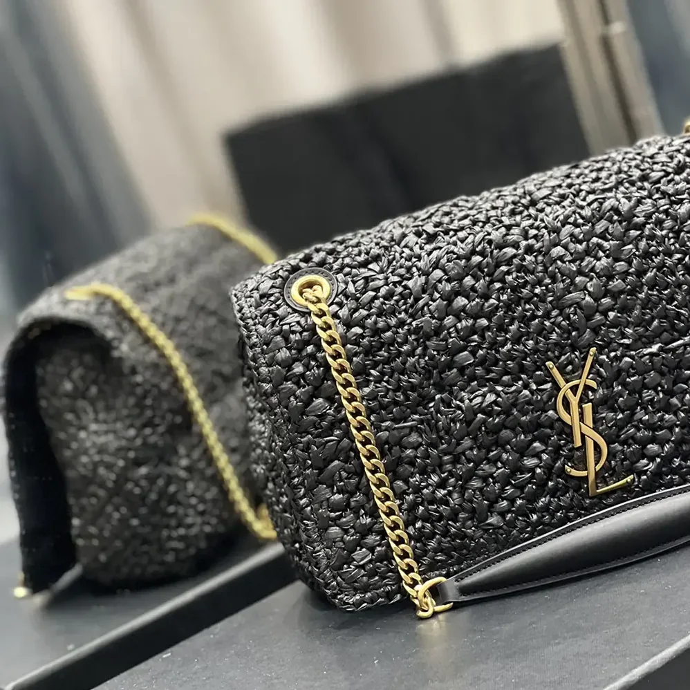 Saint Laurent YSL Jamie Medium in Raffia for Unisex in Black Saint Laurent YSL Jamie Medium in Raffia for Unisex in Black
