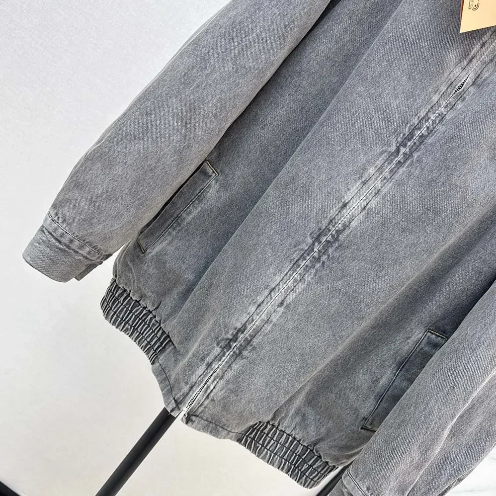 Miu Miu Chambray Jacket with Velvet Collar for Women Miu Miu Chambray Jacket with Velvet Collar for Women