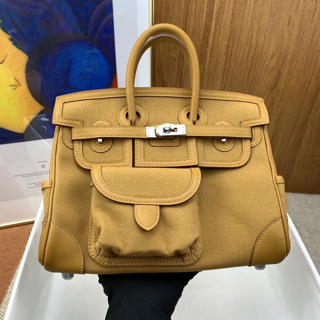 Hermes Birkin Cargo 25 Top Handle Bag in Beige Silver Hardware Hermes Birkin Cargo 25 Top Handle Bag in Beige Silver Hardware
