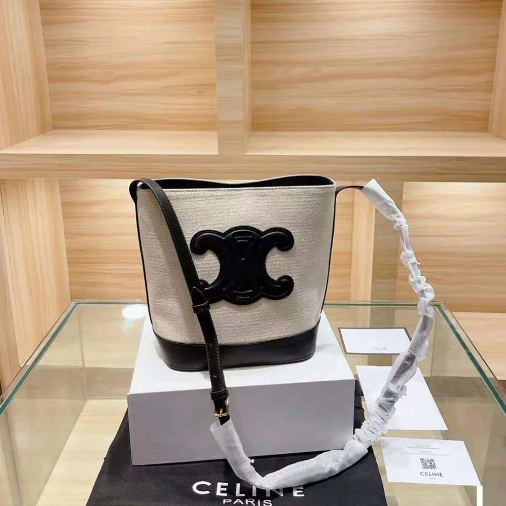 Celine Small Bucket Cuir Triomphe in Textile and Calfskin for Women