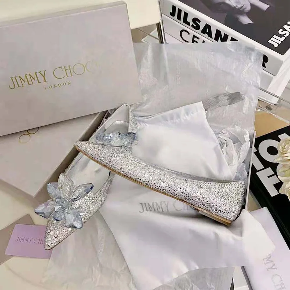 Jimmy Choo Attila Crystal Covered Pointy Toe Flats for Women Jimmy Choo Attila Crystal Covered Pointy Toe Flats for Women