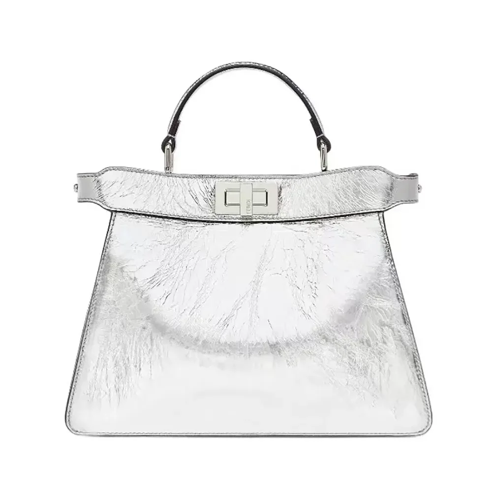 Fendi Peekaboo ISeeU Petite Small Silver Padded Nappa Leather Bag for Women Fendi Peekaboo ISeeU Petite Small Silver Padded Nappa Leather Bag for Women