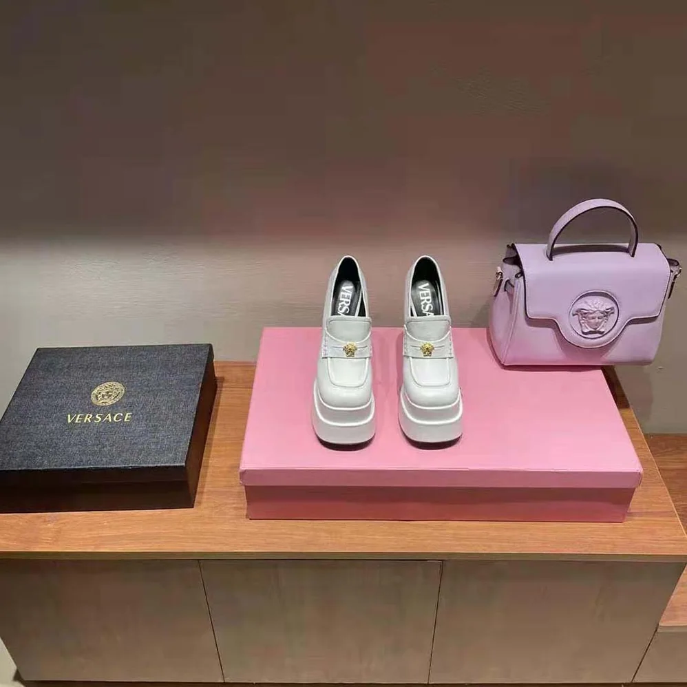 Versace Intrico Platform Loafers in 15cm Heel Height for Women in White Versace Intrico Platform Loafers in 15cm Heel Height for Women in White