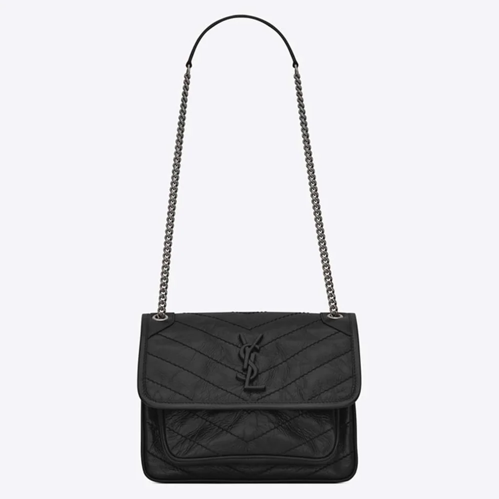 Saint Laurent YSL Niki Baby Crinkled Vintage Bag for Women in Black Saint Laurent YSL Niki Baby Crinkled Vintage Bag for Women in Black