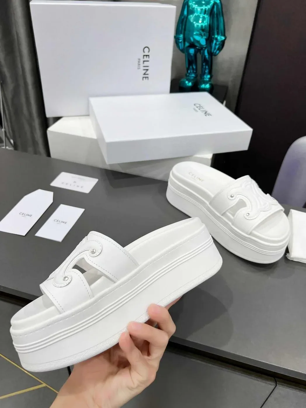 Celine Triomphe Block Slide White Celine Triomphe Block Slide White