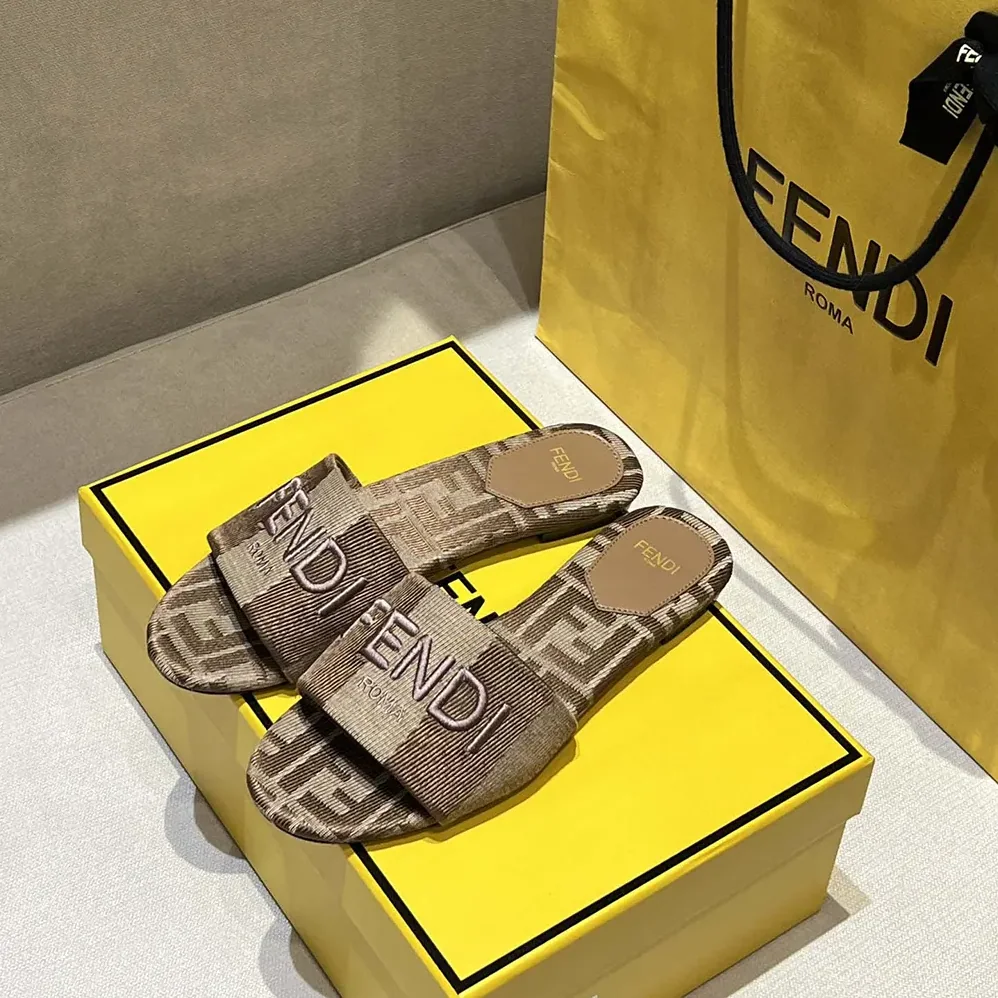 Fendi Sunshine Dove Gray Denim for Women in effect Jacquard Slides