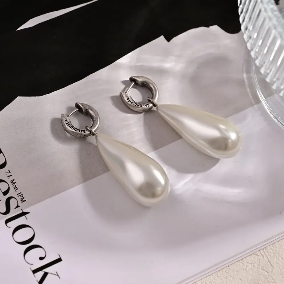 Balenciaga Palazzo Pearl Earrings in Antique Silver for Women Balenciaga Palazzo Pearl Earrings in Antique Silver for Women