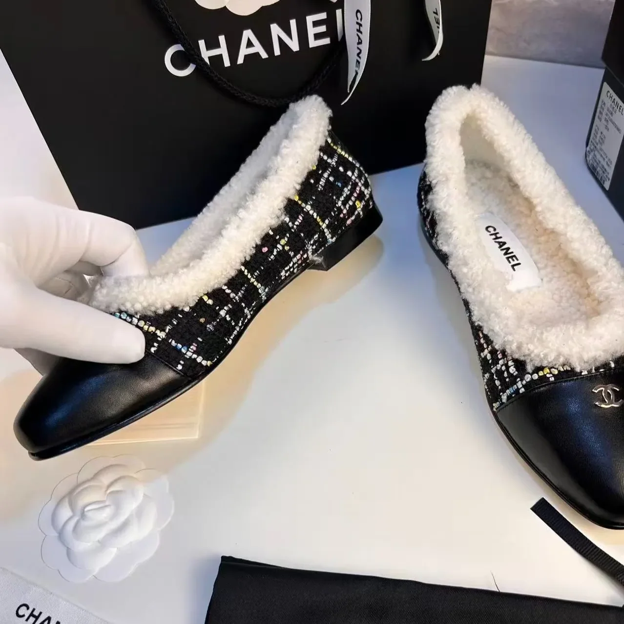 Chanel Shearling Ballet Flats Black Chanel Shearling Ballet Flats Black