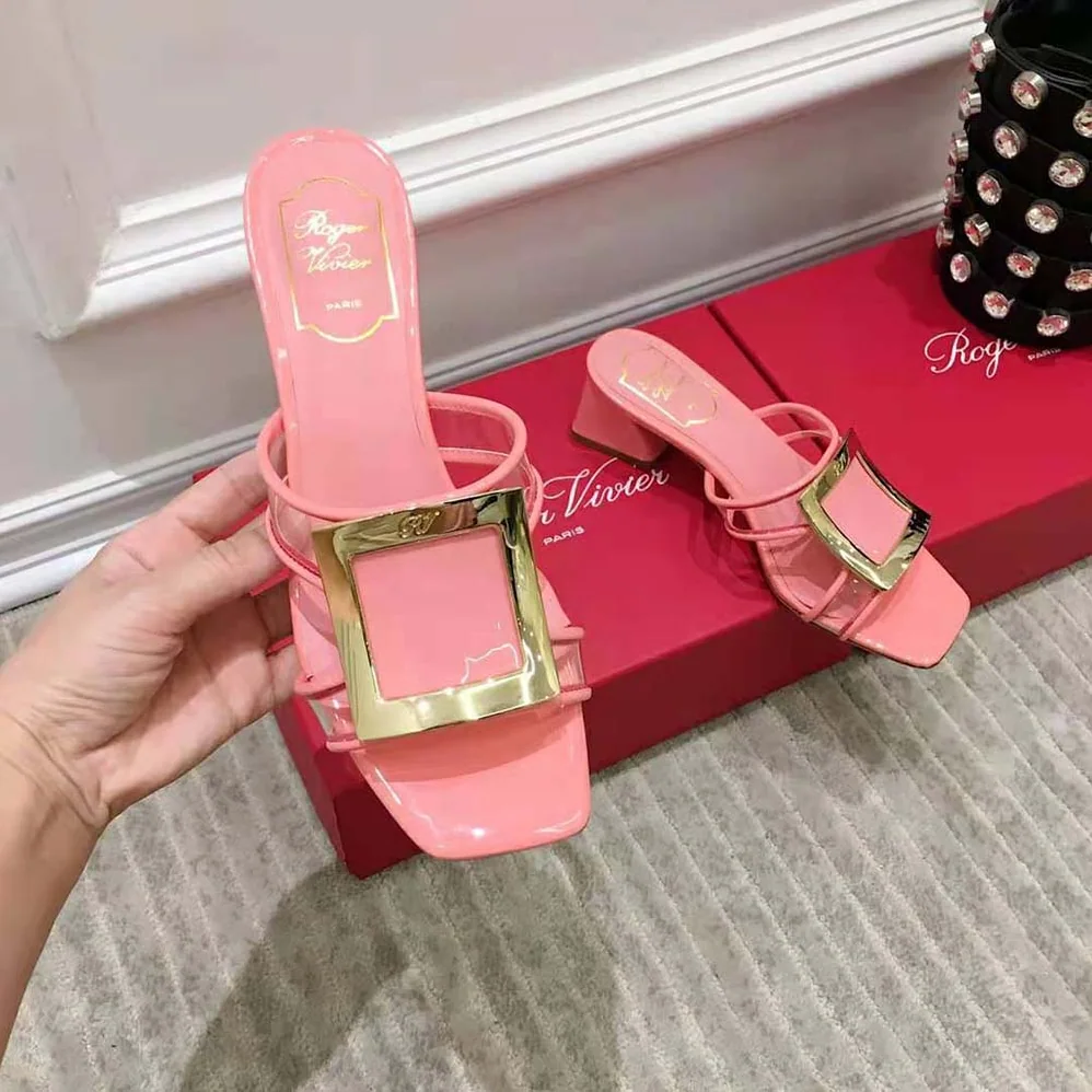 Roger Vivier Bikiviv Metal Buckle Mules in PVC for Women in Pink